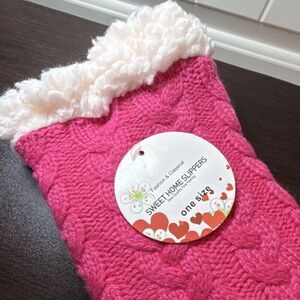 Sweet Home Slippers Bootie Cable Knit Pink Non-Slip Women's One Size
